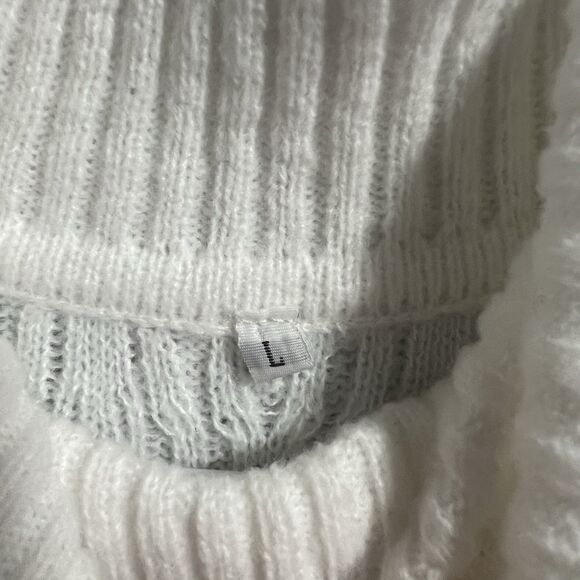 Long Sleeve Turtleneck Asymmetrical Layer Cable Knit Sweater Dress White Large - Picture 5 of 6